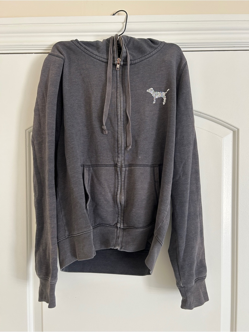 Victoria's Secret PINK Gray Zip-Up Hoodie with Embroidered Accent